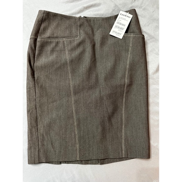 Bebe Pencil Skirt Brown Contour Front pocket Y2K Size 2 NWT - Picture 5 of 12